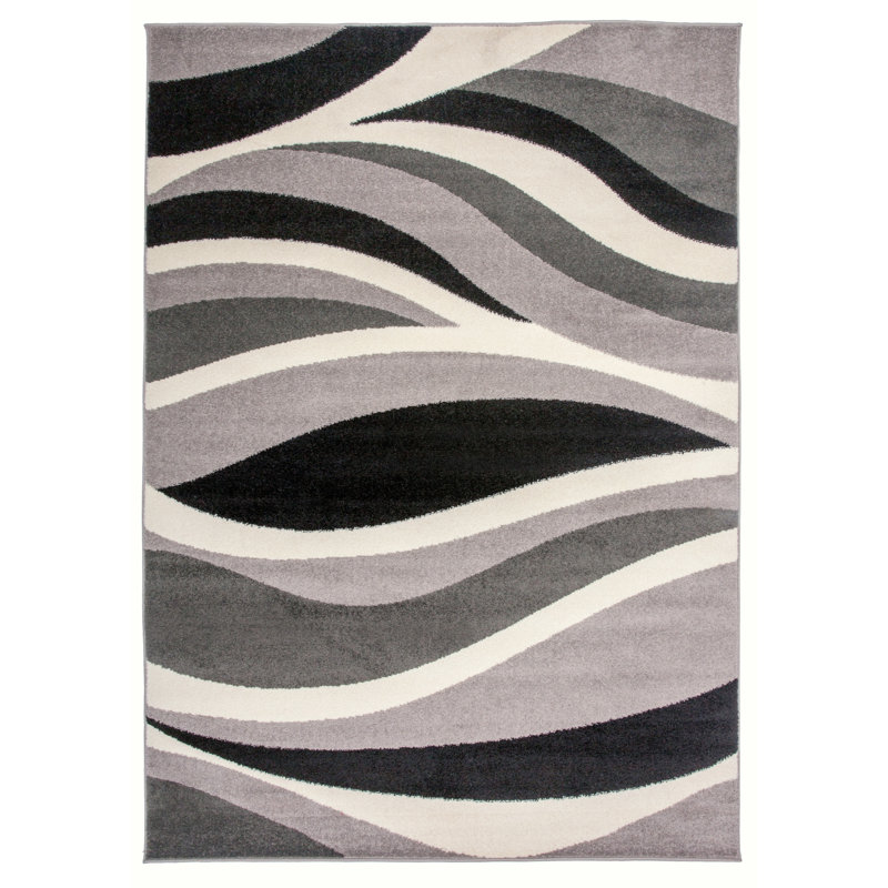 Orren Ellis Rudden Contemporary Wavy Gray/Black Area Rug & Reviews